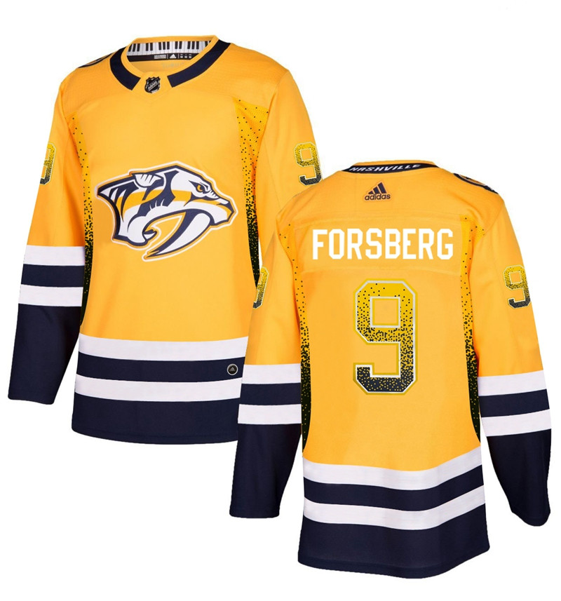 Men's Nashville Predators #9 Filip Forsberg Gold Drift Fashion Adidas Jersey