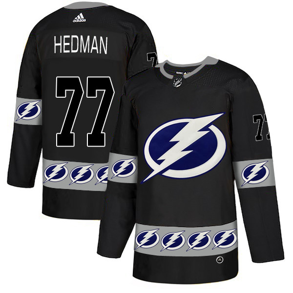 Men's Tampa Bay Lightning #77 Victor Hedman Black  Team Logos Adidas Fashion Jersey
