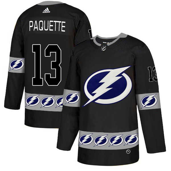 Men's Tampa Bay Lightning #13 Cedric Paquette Black  Team Logos Adidas Fashion Jersey