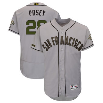 San Francisco Giants 28 Buster Posey Majestic Gray Men's 2018 Memorial Day Authentic Collection Flex Base Player Jersey