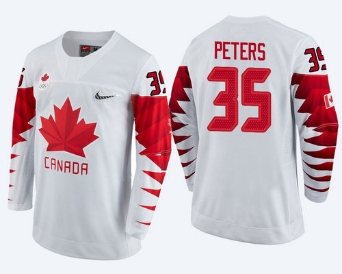 Men's Canada Team #35 Justin Peters White 2018 Winter Olympics Jersey