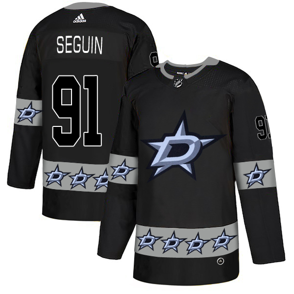 Men's Dallas Stars #91 Tyler Seguin Black Team Logos Fashion Adidas Jersey