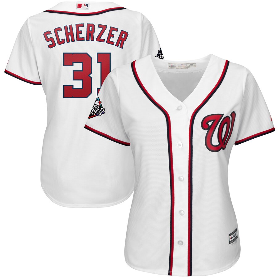 Nationals #31 Max Scherzer White Women 2019 World Series Bound Cool Base Jersey
