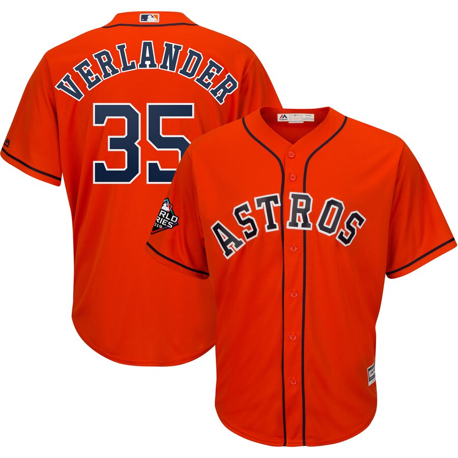 Astros #35 Justin Verlander Orange 2019 World Series Bound Cool Base Jersey