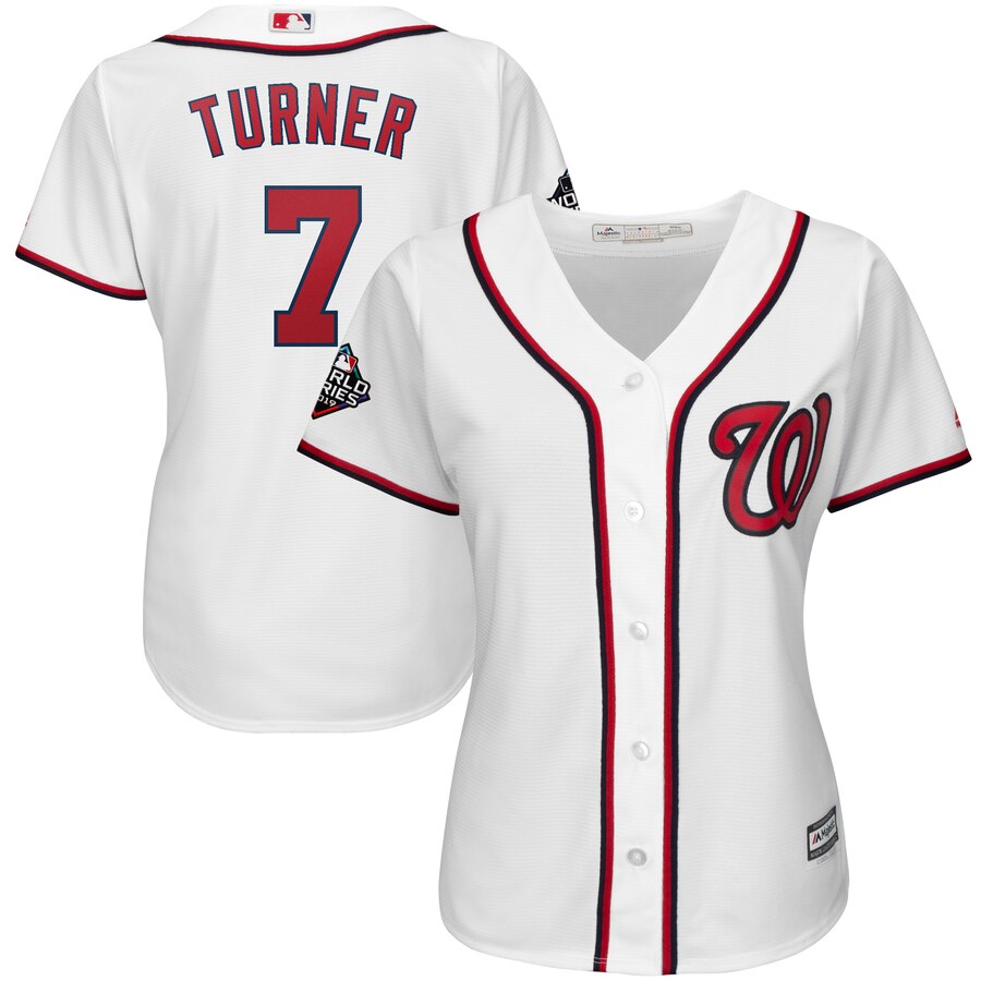 Nationals #7 Trea Turner White Women 2019 World Series Bound Cool Base Jersey