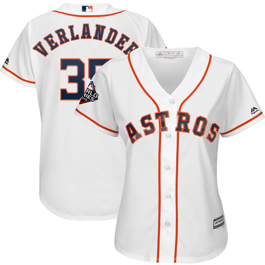 Astros #35 Justin Verlander White Women 2019 World Series Bound Cool Base Jersey