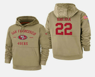 Men's San Francisco 49ers #22 Matt Breida Nike Tan 2019 Salute To Service Name & Number Sideline Therma Pullover Hoodie