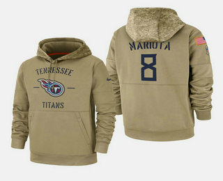 Men's Tennessee Titans #8 Marcus Mariota Nike Tan 2019 Salute To Service Name & Number Sideline Therma Pullover Hoodie