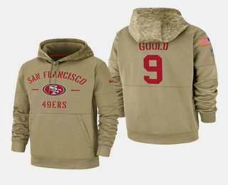 Men's San Francisco 49ers #9 Robbie Gould Nike Tan 2019 Salute To Service Name & Number Sideline Therma Pullover Hoodie