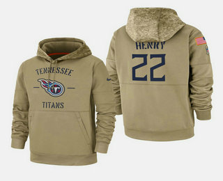 Men's Tennessee Titans #22 Derrick Henry Nike Tan 2019 Salute To Service Name & Number Sideline Therma Pullover Hoodie