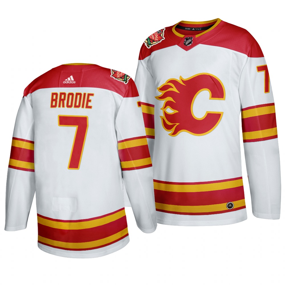 Men's Calgary Flames #7 T. J. Brodie 2019 Heritage Classic Authentic White Jersey