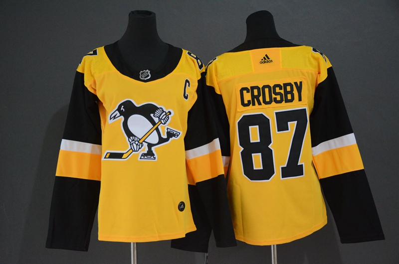 Penguins #87 Sidney Crosby Yellow Women Adidas Jersey