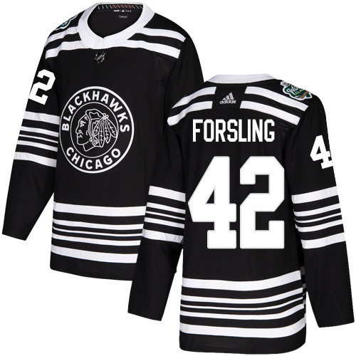 Blackhawks #42 Gustav Forsling Black 2019 Winter Classic Adidas Jersey