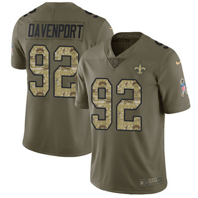 Youth Nike Saints #92 Marcus Davenport Olive Camo Stitched NFL Limited 2017 Salute To Service Jersey