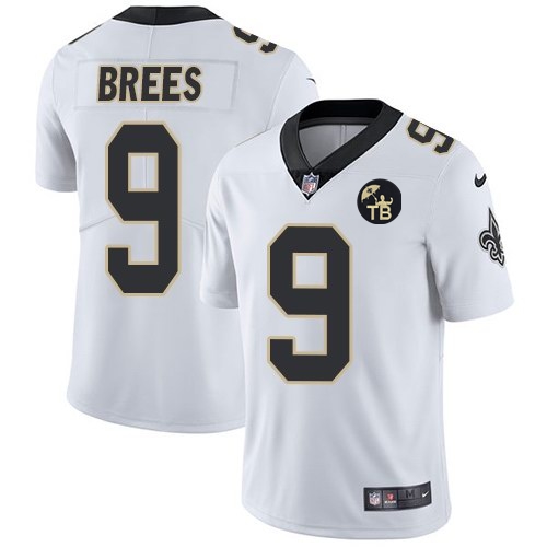 Youth Nike Saints 9 Drew Brees White  w Tom Benson Patch Vapor Untouchable Limited Jersey