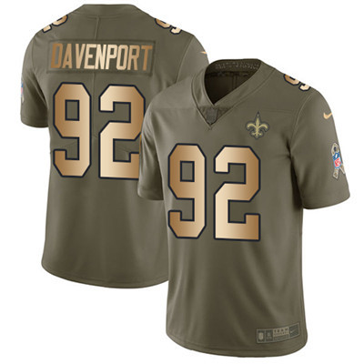 Youth Nike Saints #92 Marcus Davenport Olive Gold Stitched NFL Limited 2017 Salute to Service Jersey