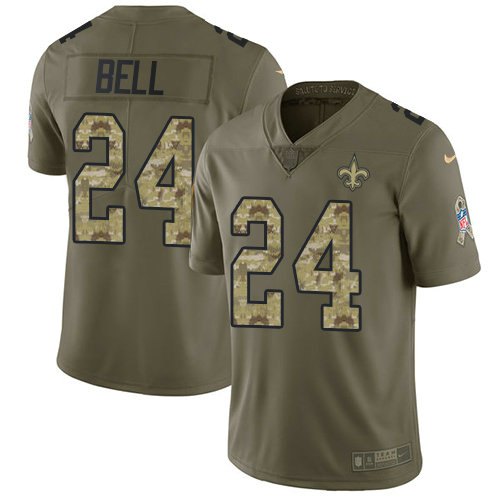 Youth Nike Saints #24 Vonn Bell Olive Camo Stitched NFL Limited 2017 Salute To Service Jersey
