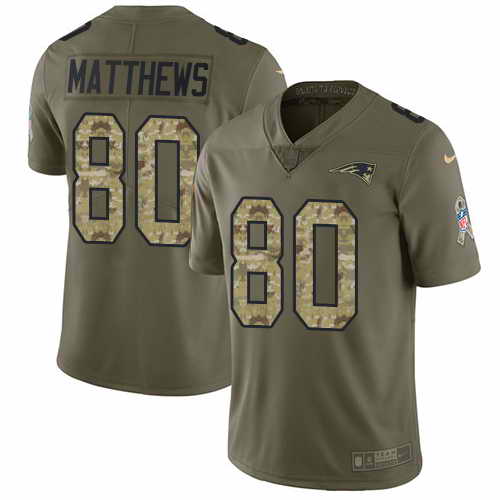 Youth Nike Patriots #80 Jordan Matthews Olive Camo Stitched NFL Limited 2017 Salute To Service Jersey