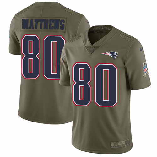 Youth Nike Patriots #80 Jordan Matthews Olive Stitched NFL Limited 2017 Salute To Service Jersey