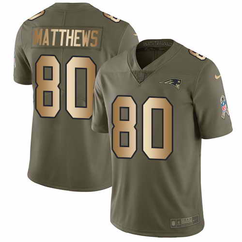 Youth Nike Patriots #80 Jordan Matthews Olive Gold Stitched NFL Limited 2017 Salute to Service Jersey