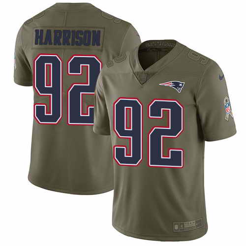 Youth Nike Patriots #92 James Harrison Olive Stitched NFL Limited 2017 Salute To Service Jersey