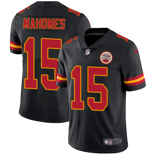 Youth Nike Chiefs #15 Patrick Mahomes Black Color Rush Limited Jersey