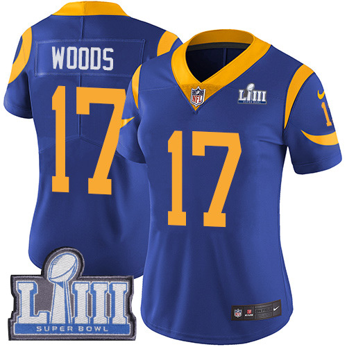 Nike Rams #17 Robert Woods Royal Women 2019 Super Bowl LIII Vapor Untouchable Limited Jersey