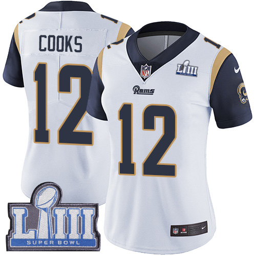 Nike Rams #12 Brandin Cooks White Women 2019 Super Bowl LIII Vapor Untouchable Limited Jersey