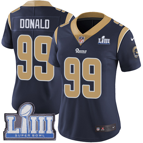 Nike Rams #99 Aaron Donald Navy Women 2019 Super Bowl LIII Vapor Untouchable Limited Jersey