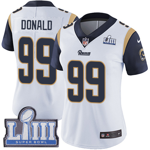 Nike Rams #99 Aaron Donald White Women 2019 Super Bowl LIII Vapor Untouchable Limited Jersey