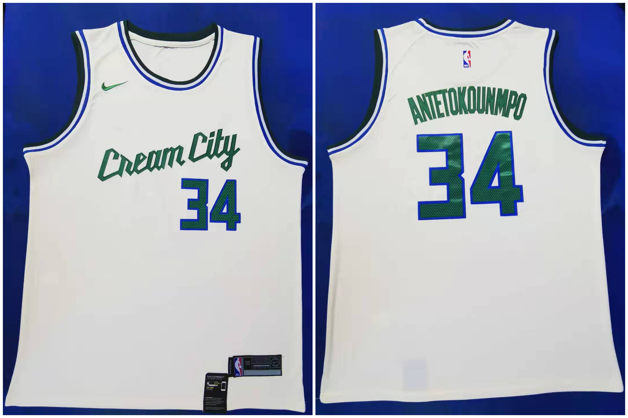 Bucks #34 Giannis Antetokounmpo Cream 2019-20 City Edition Nike Swingman Jersey