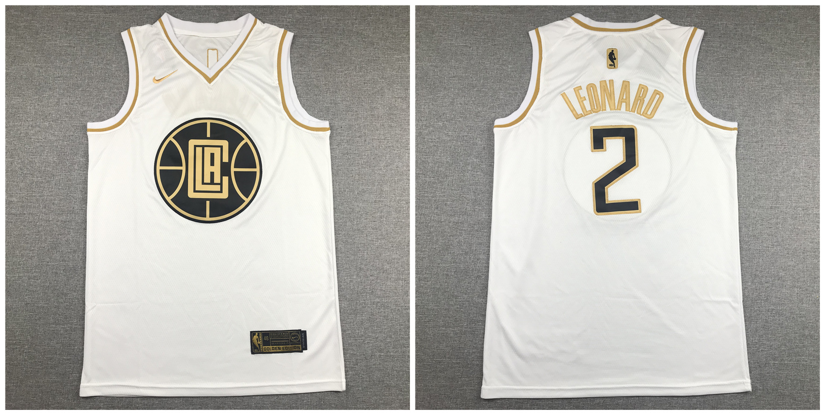 Clippers #2 Kawhi Leonard White Gold Swingman Jersey
