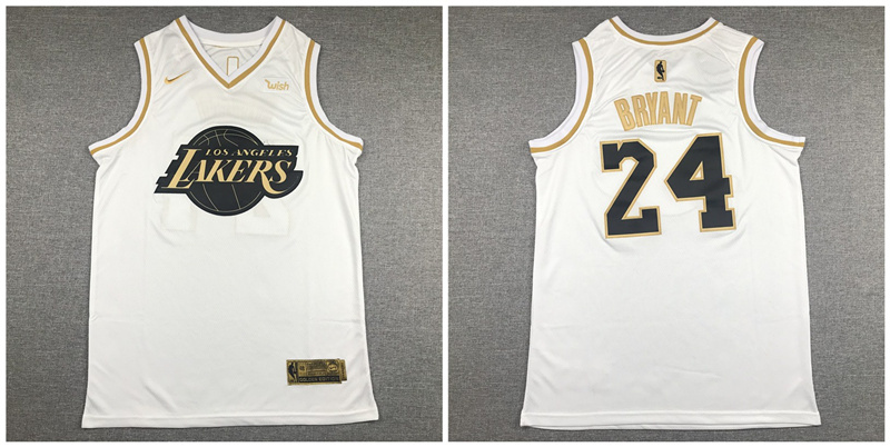 Lakers #24 Kobe Bryant White Gold Nike Swingman Jersey