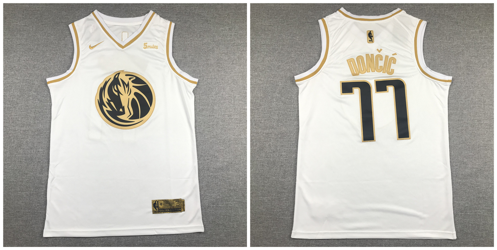 Mavericks #77 Luka Doncic White Gold Nike Swingman Jersey