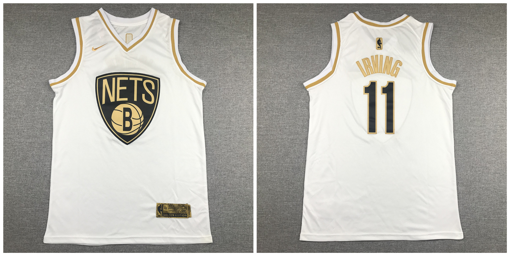 Nets #11 Kyrie Irving White Gold Nike Swingman Jersey