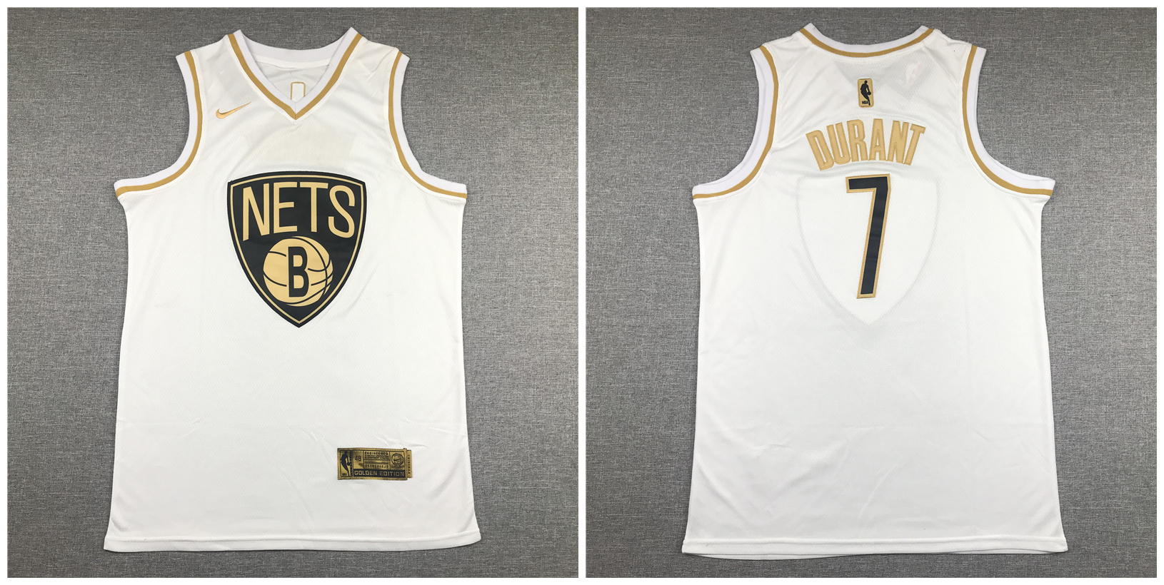 Nets #7 Kevin Durant White Gold Swingman Jersey
