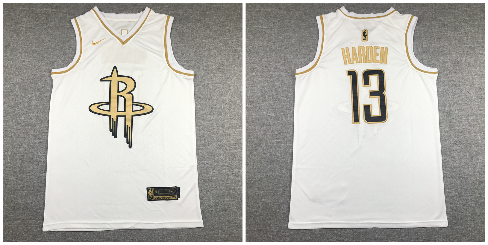 Rockets #13 James Harden White Gold Swingman Jersey