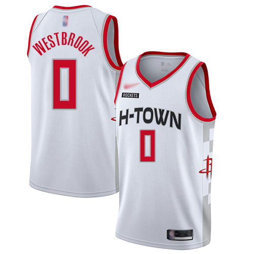 Houston Rockets #0 Russell Westbrook White Basketball Swingman City