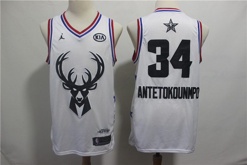 Bucks #34 Giannis Antetokounmpo White 2019 NBA All-Star Game Jordan Brand Swingman