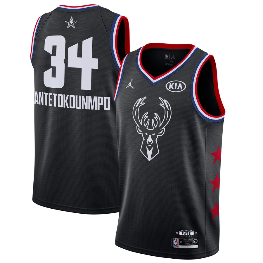 Bucks #34 Giannis Antetokounmpo Black 2019 NBA All-Star Game Jordan Brand Swingman