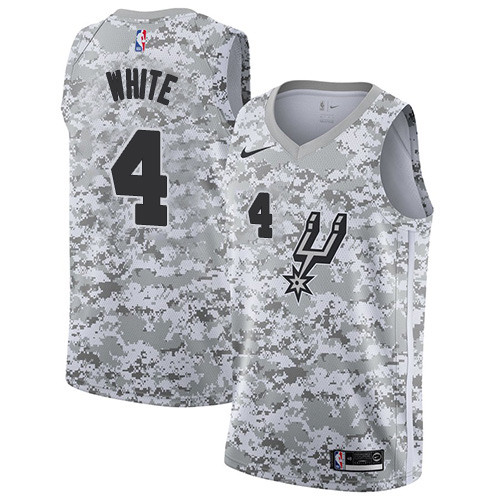 Men's Nike San Antonio Spurs Spurs #4 Derrick White White Camo Basketball Swingman Earned Edition Jersey