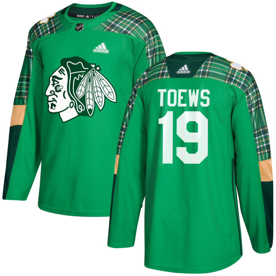 Chicago Blackhawks #19 Jonathan Toews adidas Green St. Patrick's Day Authentic Practice Stitched NHL Jersey