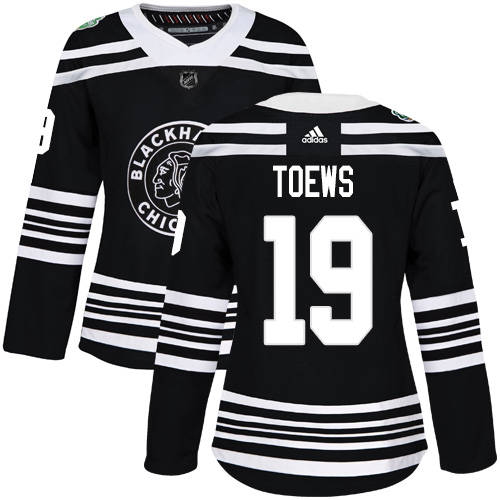 Women's Blackhawks #19 Johnthan Toews Black Authentic 2019 Winter Classic Stitched NHL Jersey