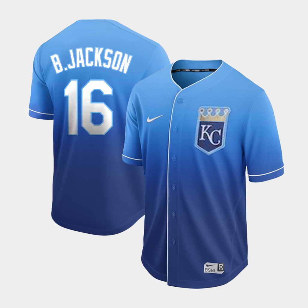 Men's Kansas City Royals #16 Bo Jackson Nike Blue Fade Jersey
