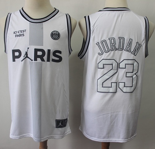 Bulls #23 Michael Jordan White Ici C'est Paris Stitched NBA Jersey