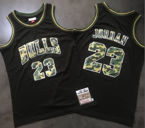 Mitchell And Ness Bulls #23 Michael Jordan Black Camo Stitched NBA Jersey