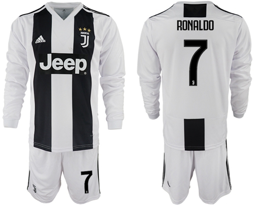 Juventus #7 Ronaldo Home Long Sleeves Soccer Club Jersey