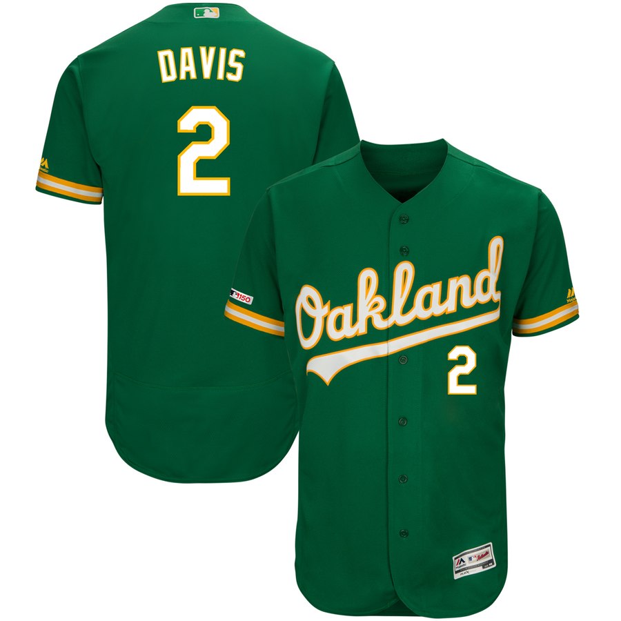 Athletics #2 Khris Davis Majestic Kelly Green Alternate Flex Base Authentic Collection Player Jersey