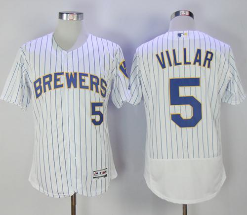 Brewers #5 Cory Spangenberg White Strip Flexbase Authentic Collection Stitched MLB Jersey