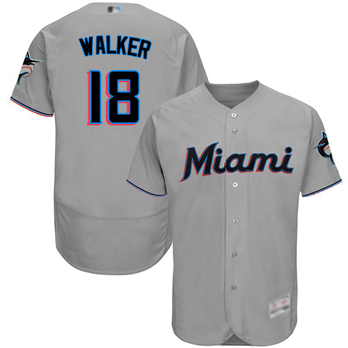 Marlins #18 Neil Walker Grey Flexbase Authentic Collection Stitched MLB Jersey